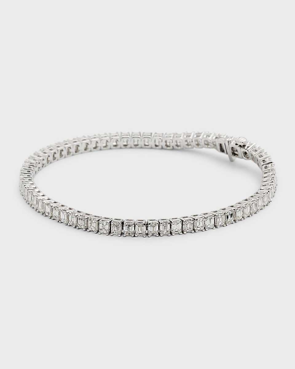 18K White Gold Emerald-Cut Diamond Tennis Bracelet, 7"L, 7.0tcw